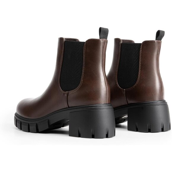 Dream Pairs Womens Brown Polyurethane (PU) Slip On Chunky Platform Ankle Boots - Picture 3 of 8